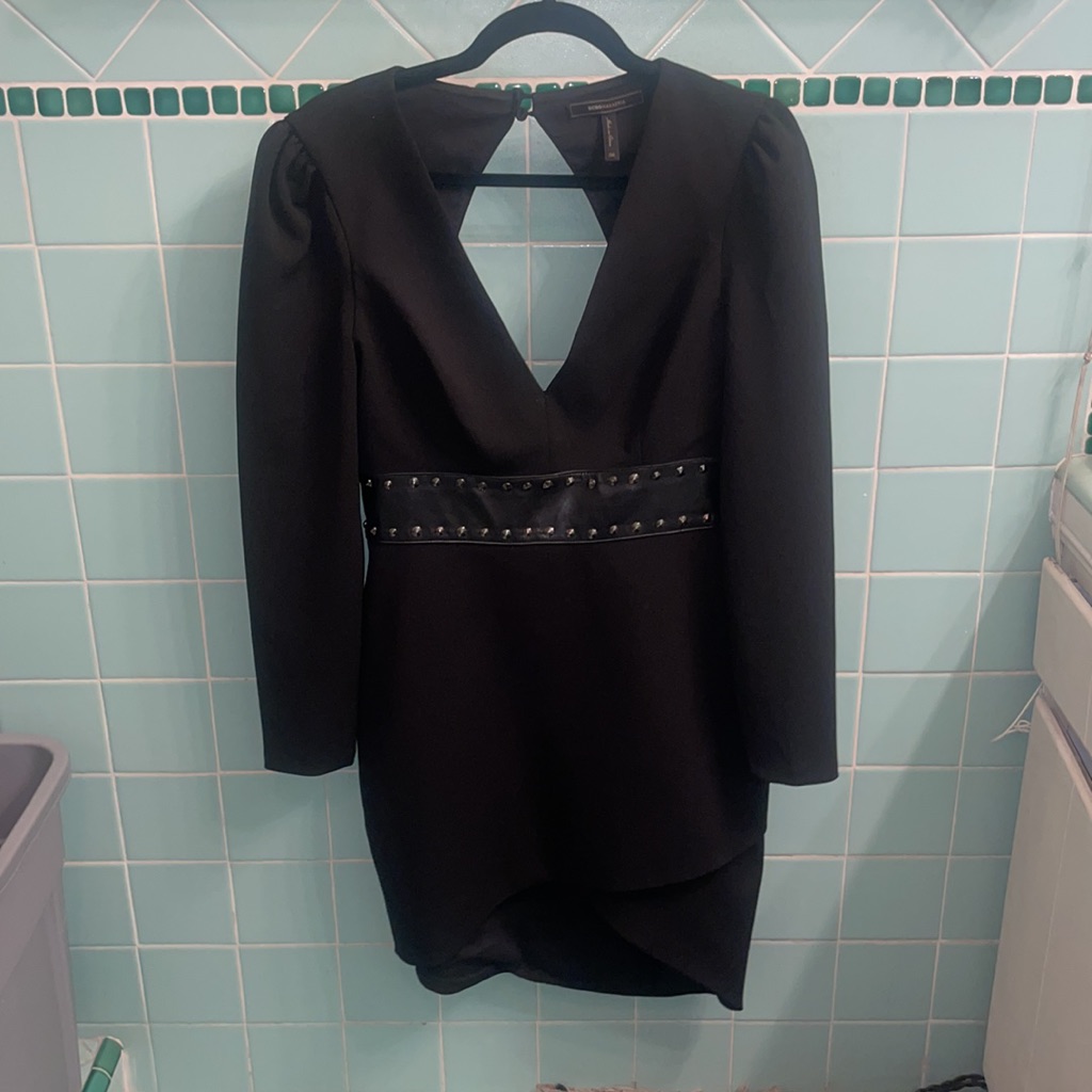 Bcbgmaxazria Black Dress With Studded Waist Detail